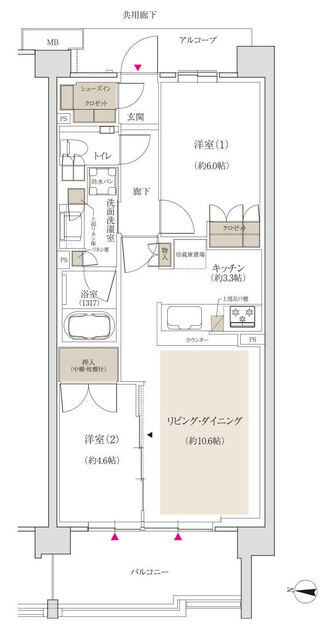 可動式間仕切り　2LDK